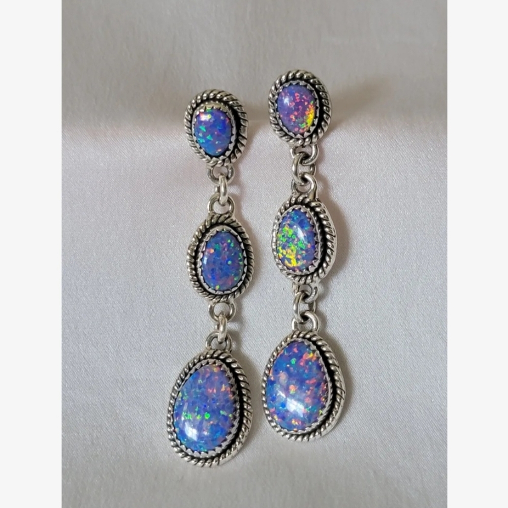 Genuine Fire Opal Drop Earrings